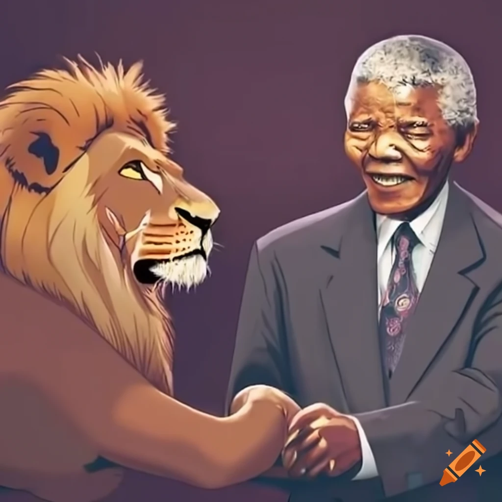 Cartoon depiction of oj simpson shaking hands with the lion king and