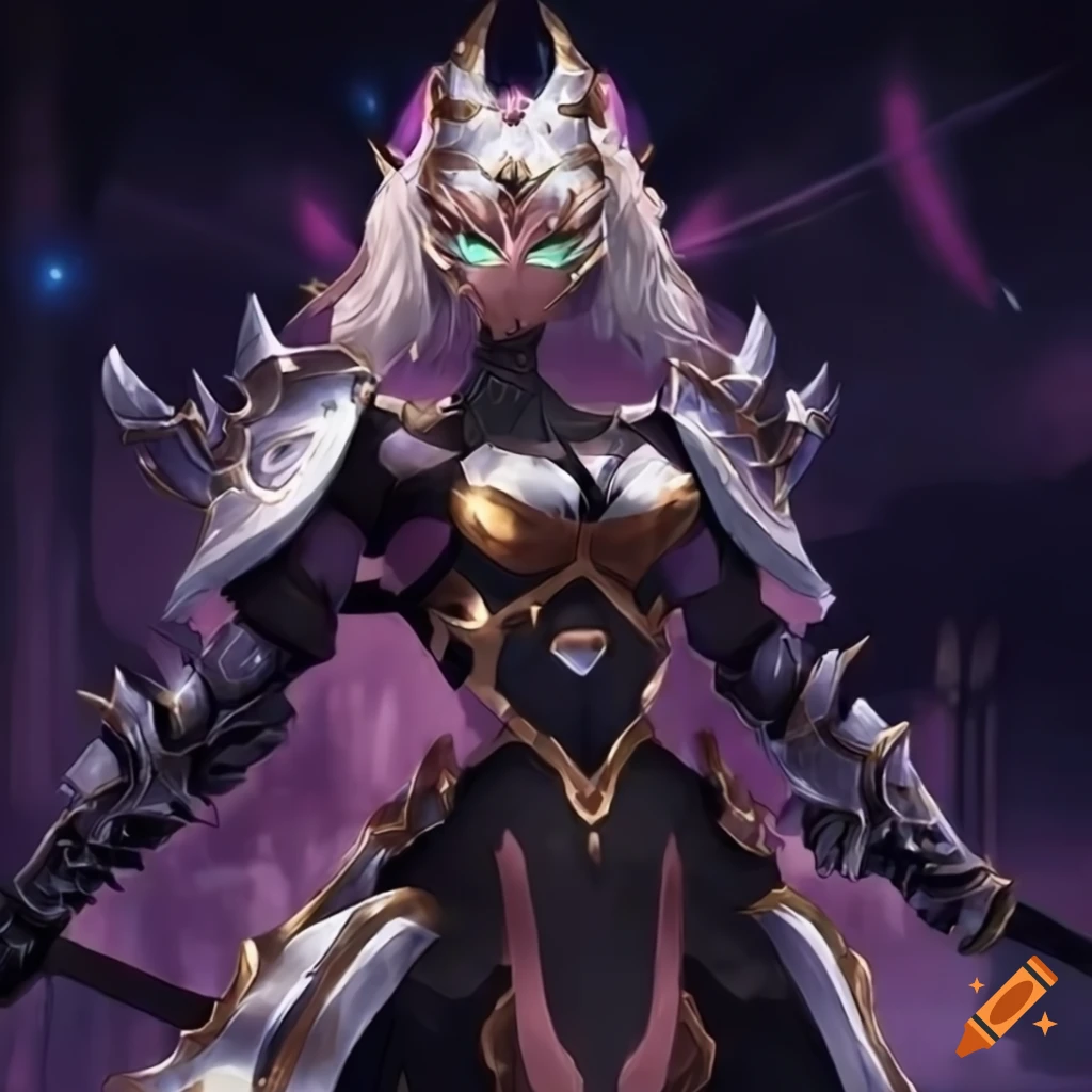 Glorious armored knight and anime-inspired queen on a battlefield in anime  style on Craiyon, image size:1024x1024