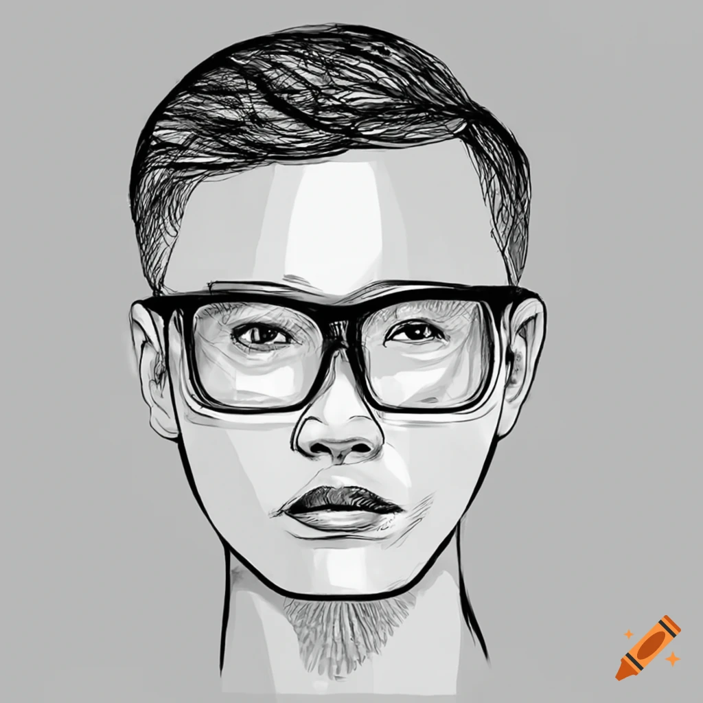 Chinese man with glasses looking serious and smart