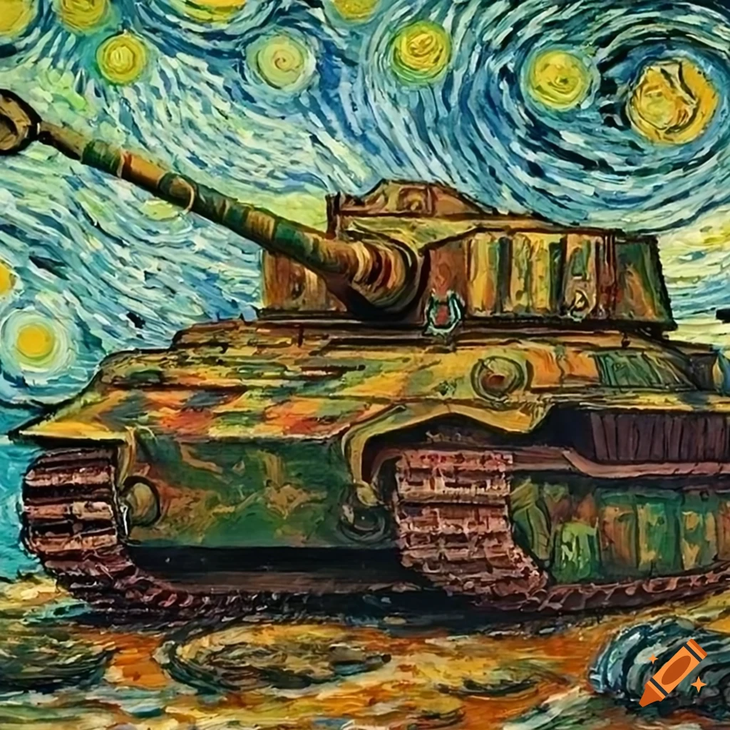 Tiger II tank painting in Van Gogh style