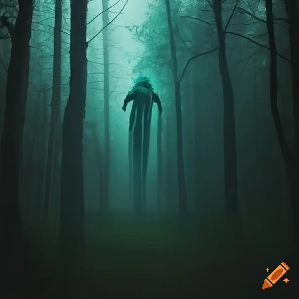 Ethereal presence in a dark and mysterious forest