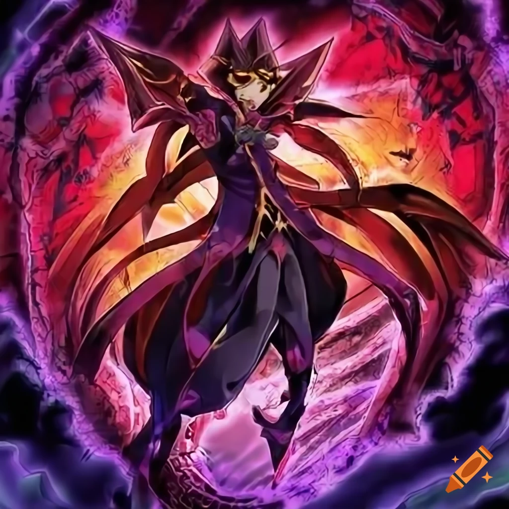 Yugioh card art featuring a flamboyant anime demon in a dynamic