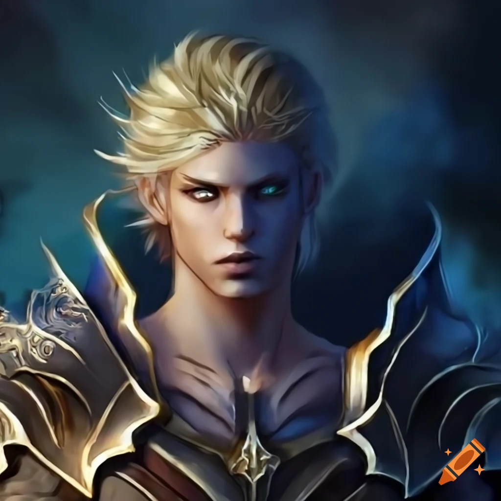 Ethereal blond-haired male deity in light and dark aura