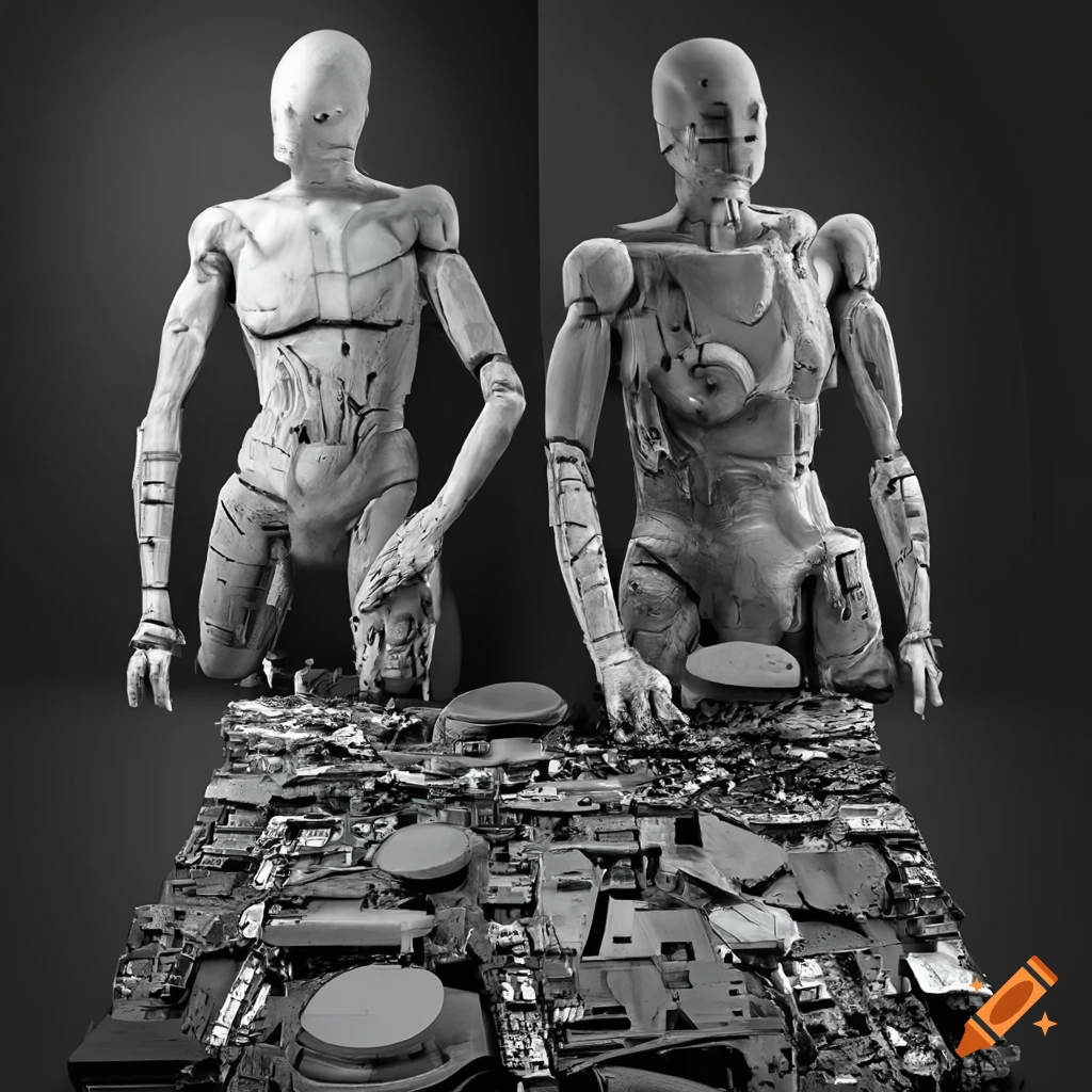 Grayscale image of industrial machinery and broken gear biomechanism