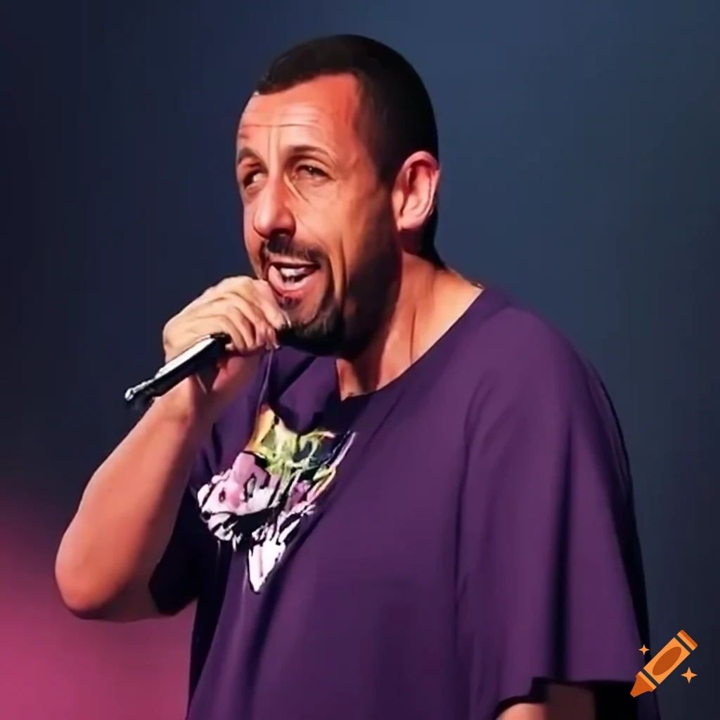 Adam sandler rapping to a large crowd in a nightclub on Craiyon