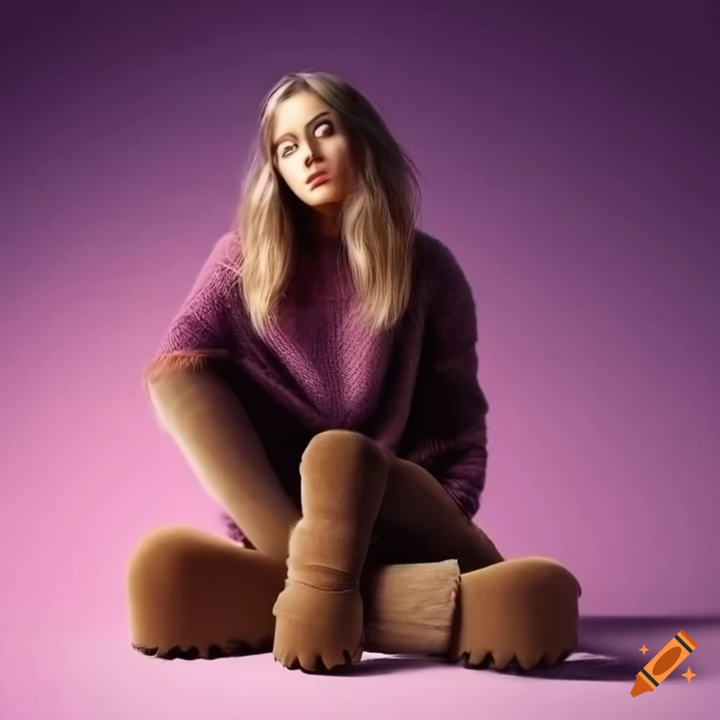 Young woman in ugg boots and leggings with a wool sweater on Craiyon