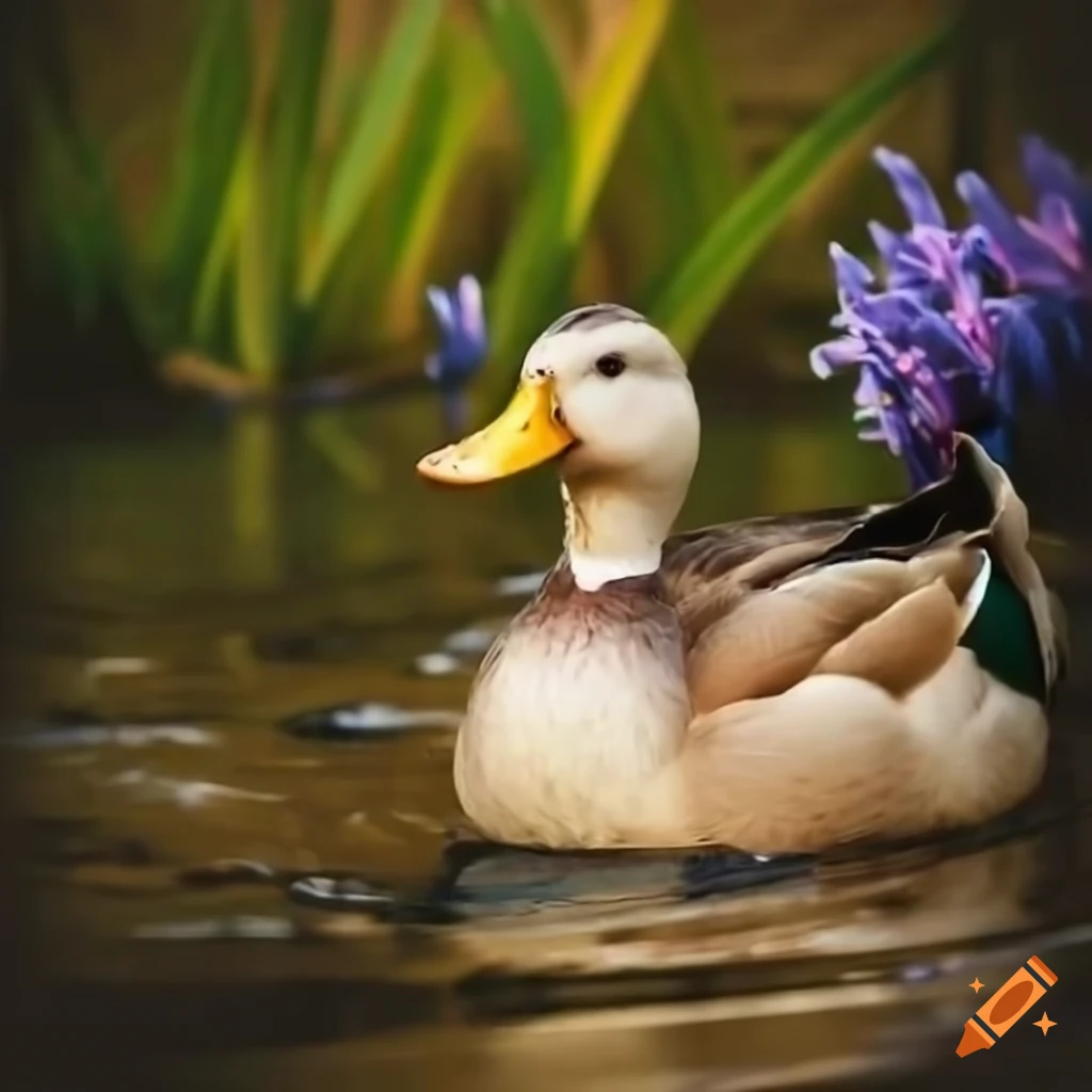 Ducks with a hyacinth in a stream on Craiyon