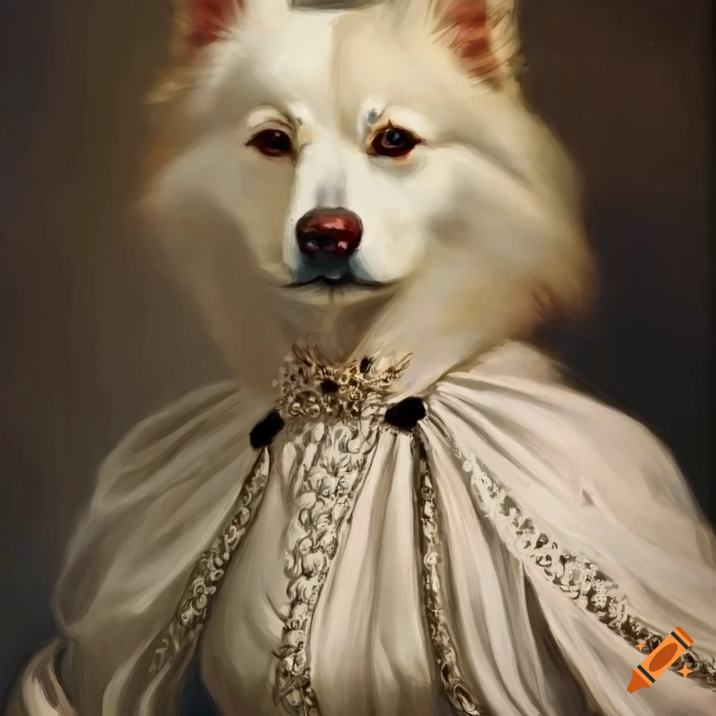 Victorian woman with an american eskimo dog head on Craiyon