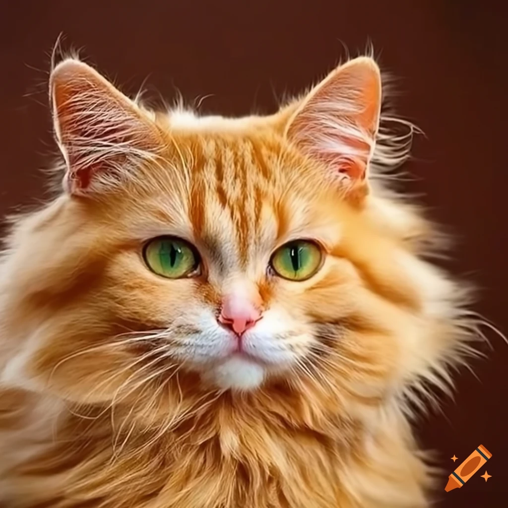 Fluffy orange cat with green eyes on Craiyon