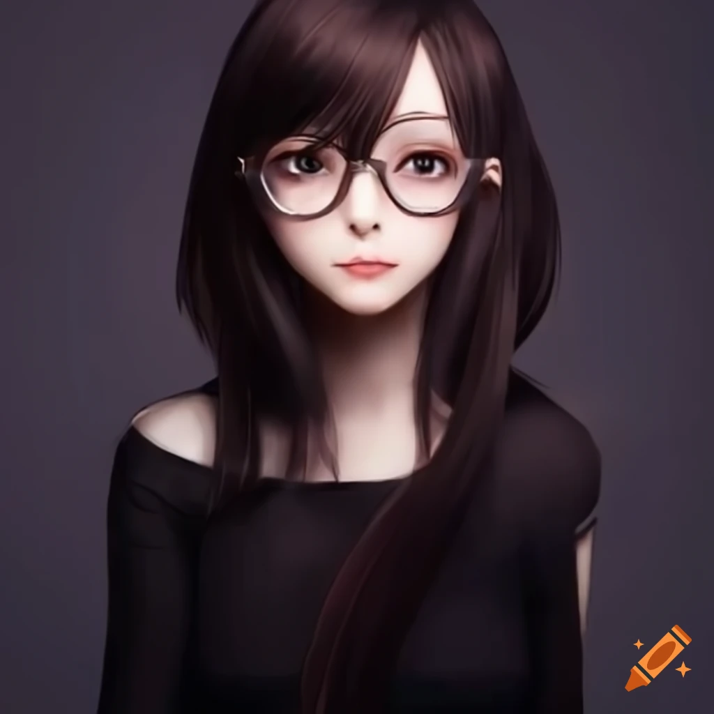 Anime girl with shoulder length hair and clear glasses