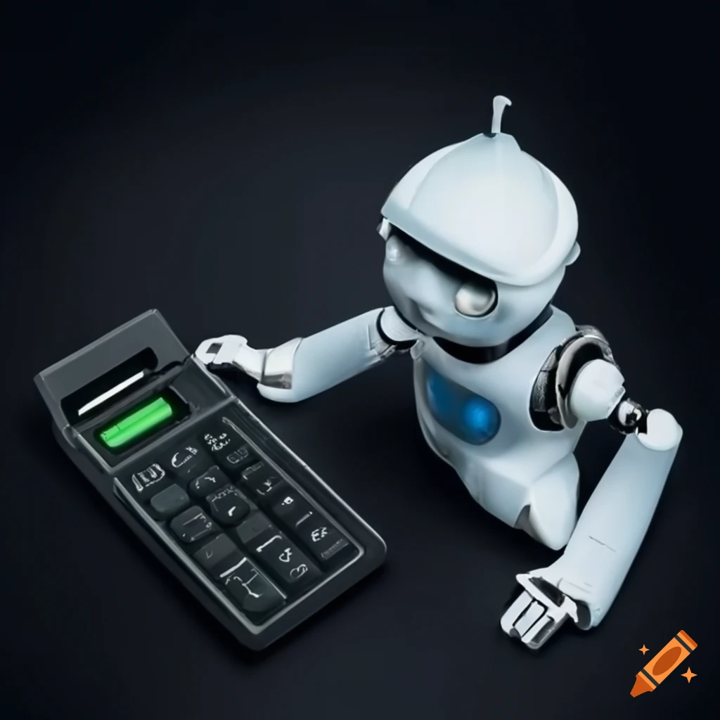 Robot using a calculator on Craiyon
