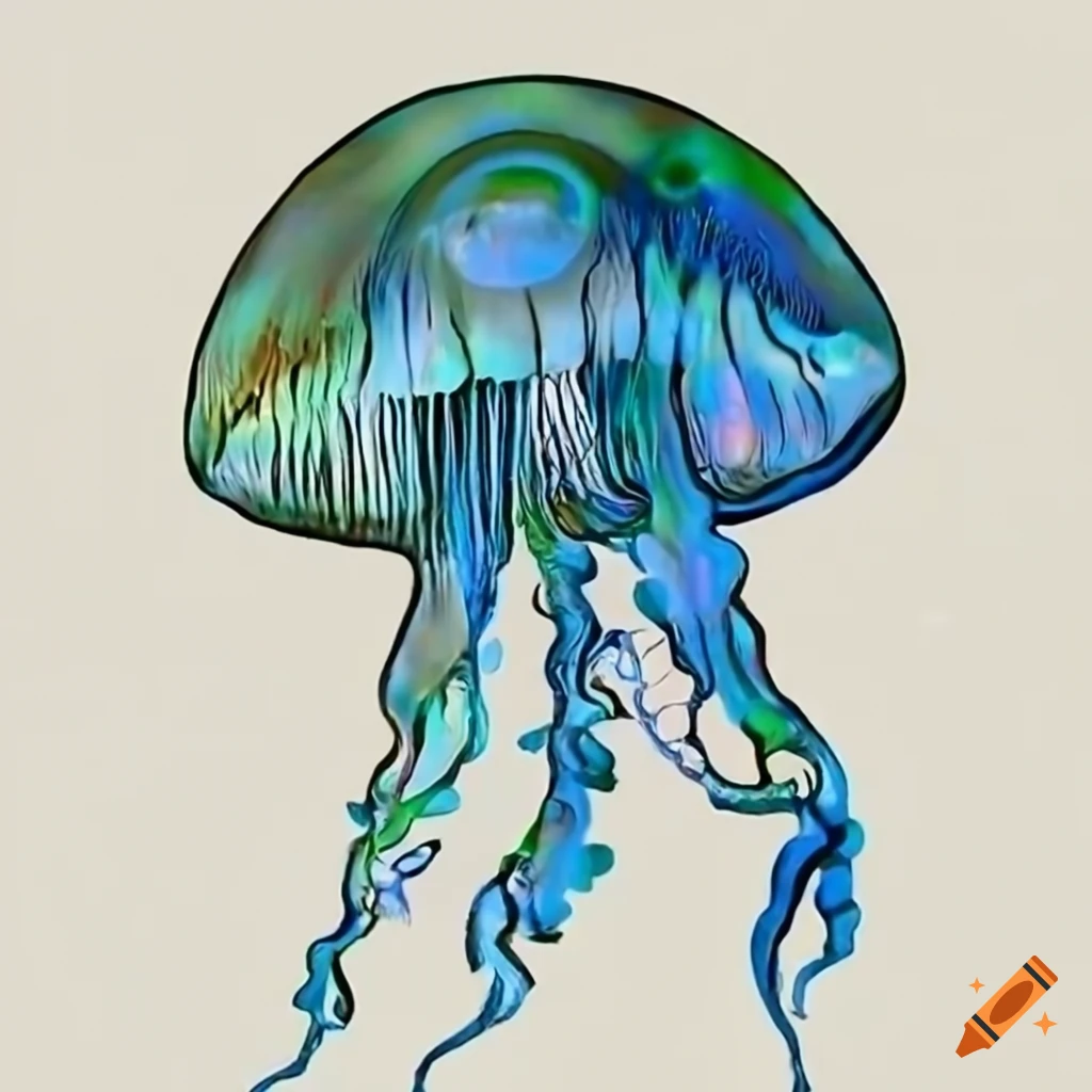 Bioluminescent jellyfish in a coral reef with six tentacles
