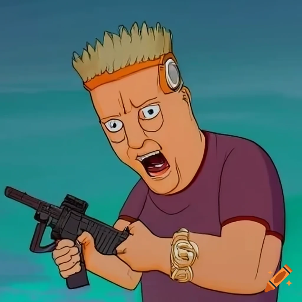 Character boomhauer from king of the hill on a sport bike motorcycle on