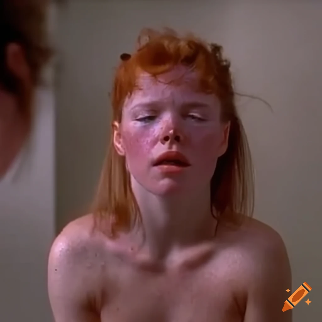 Freckled ginger female fighter in an intense and bruised state in an