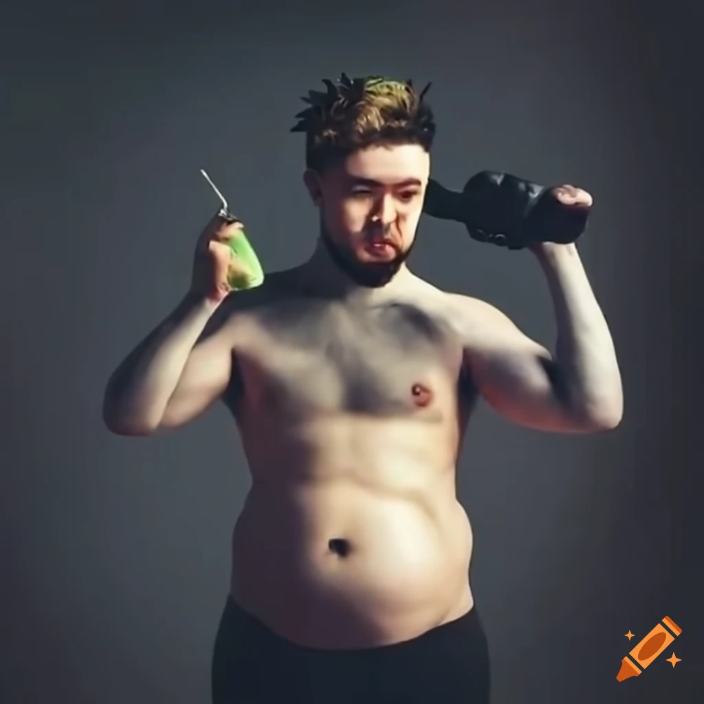 Muscular person at gym drinking a potion