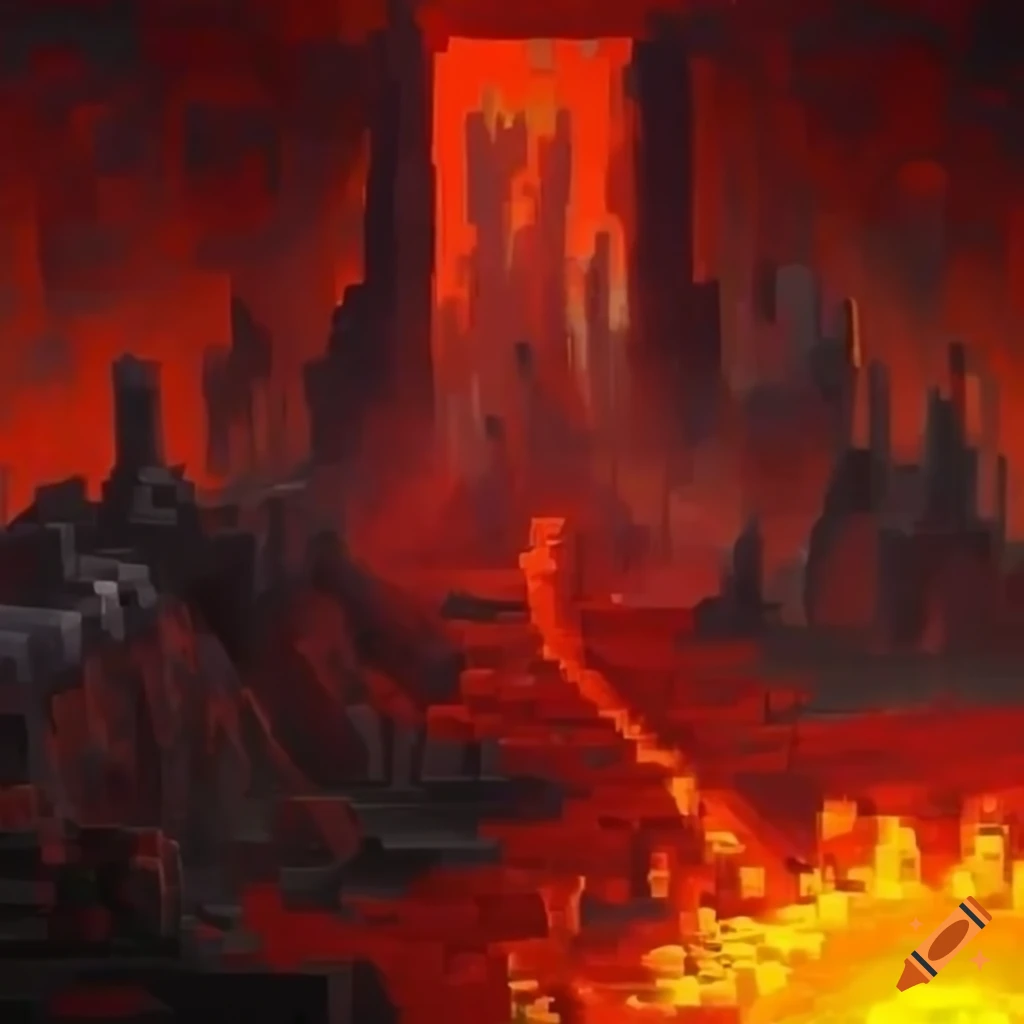 Oil painting of minecraft nether biome on Craiyon