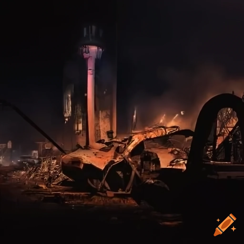 Industrial junkyard at night on Craiyon