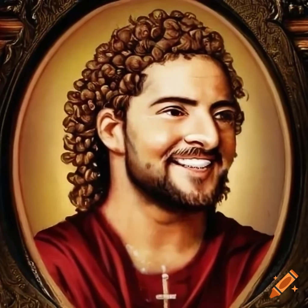 Spanish christian religious artwork with smiling figure on Craiyon