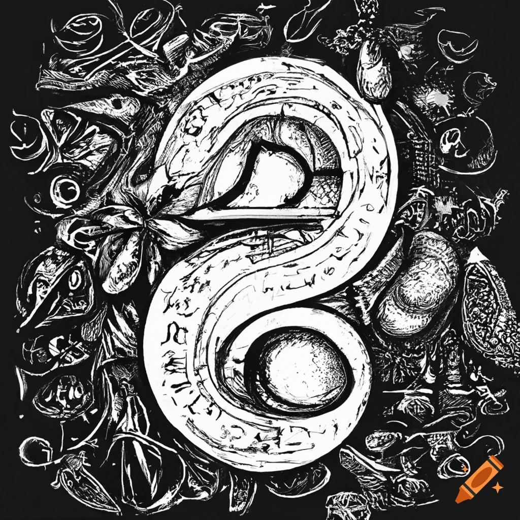 Fantastical alphabet ink sketch with alchemical symbols on Craiyon