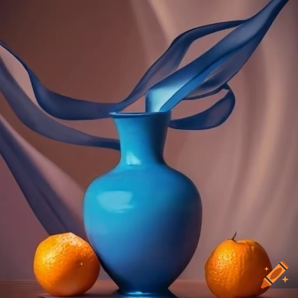 Blue vase with oranges on satin background on Craiyon