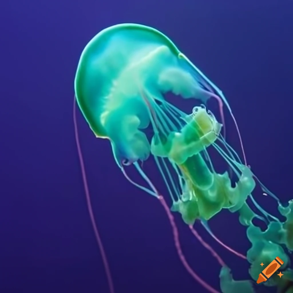 Blue green Jellyfish wearing red cape