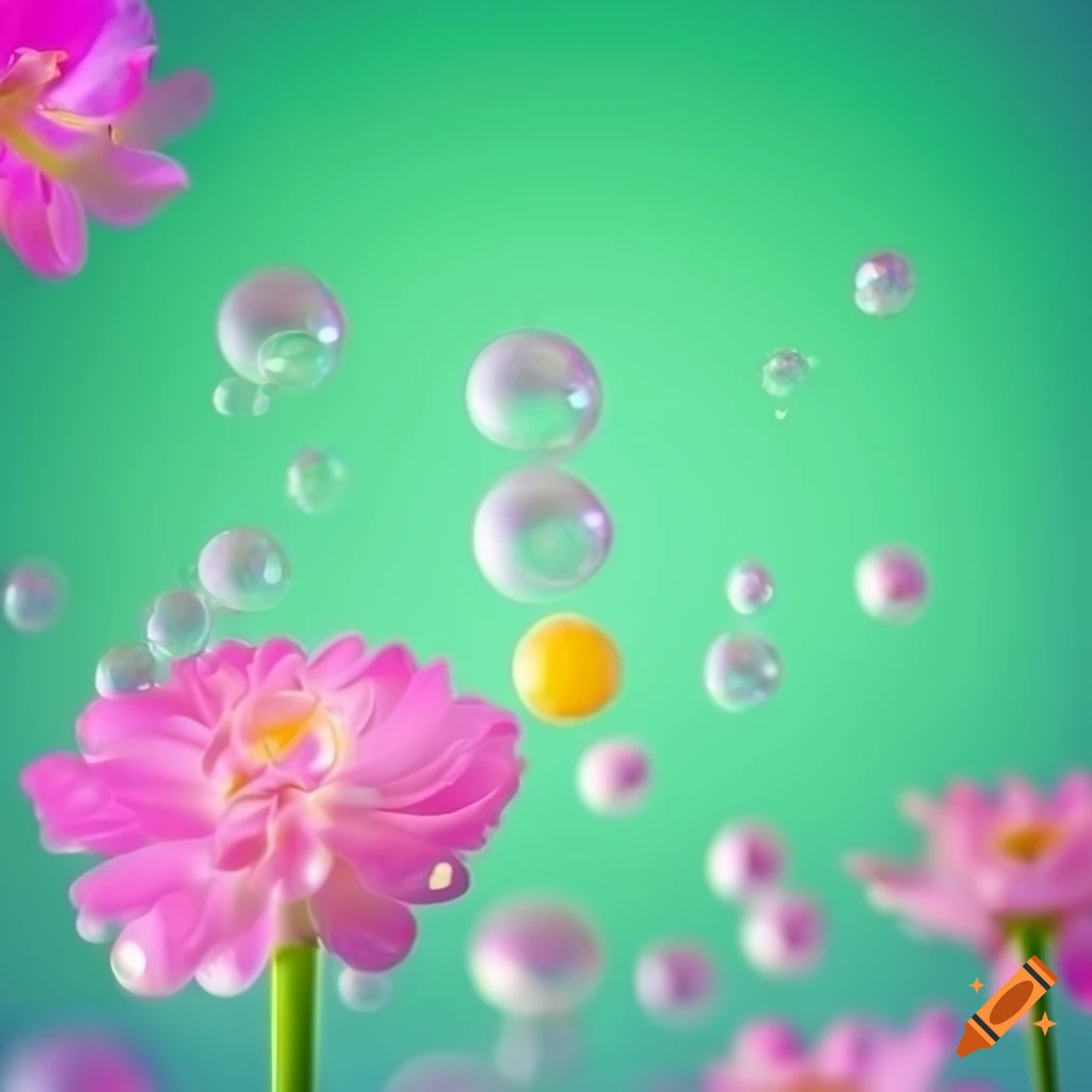 Colorful bubbles, buttercups, and blossoms on different colored backgrounds