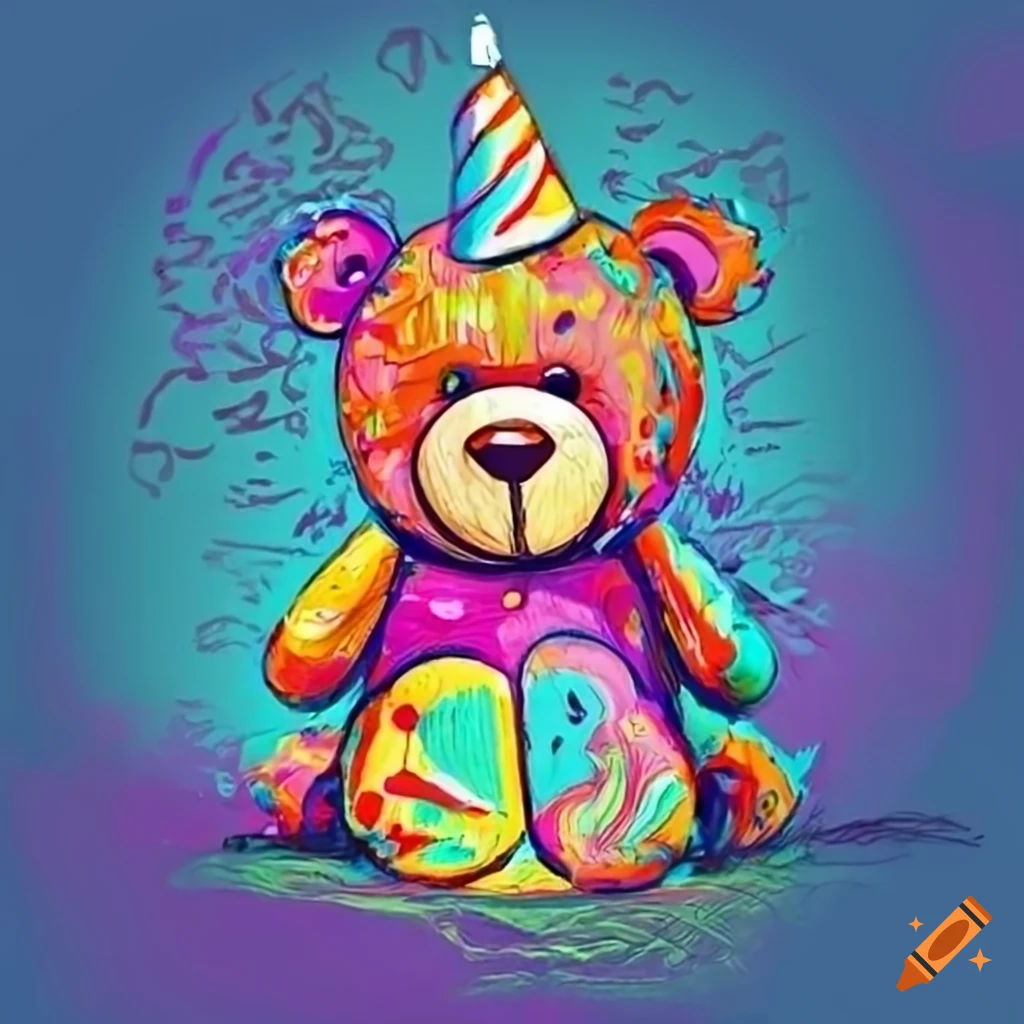 Happy birthday text with a teddy bear on a card
