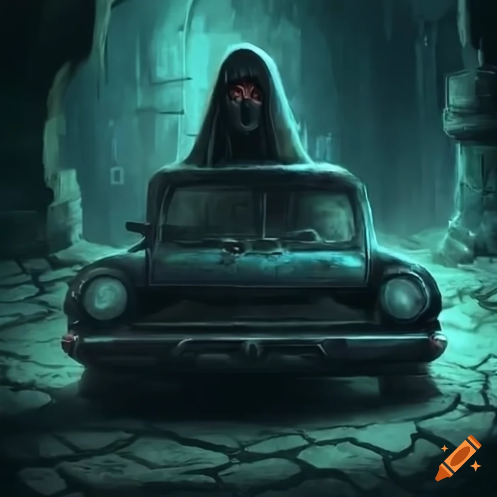Car in a dungeon with ghosts on Craiyon