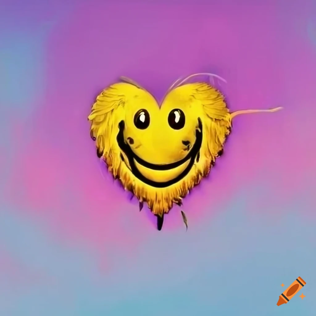 Heart with wings smiley in airbrush collage spiral