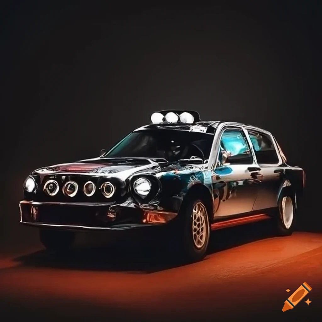 Rally car with stunning details in vivid colors at full speed on Craiyon