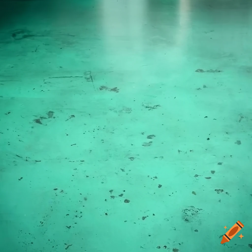 Hands on aquacolored concrete floor with green tint on Craiyon