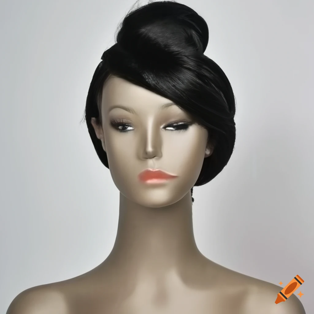 Black bun wrap wig on a mannequin on Craiyon