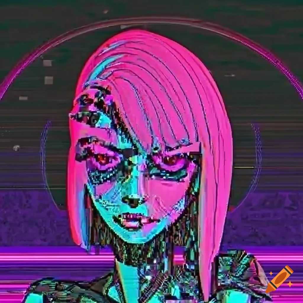 Vaporwave glitchcore lady artwork on Craiyon