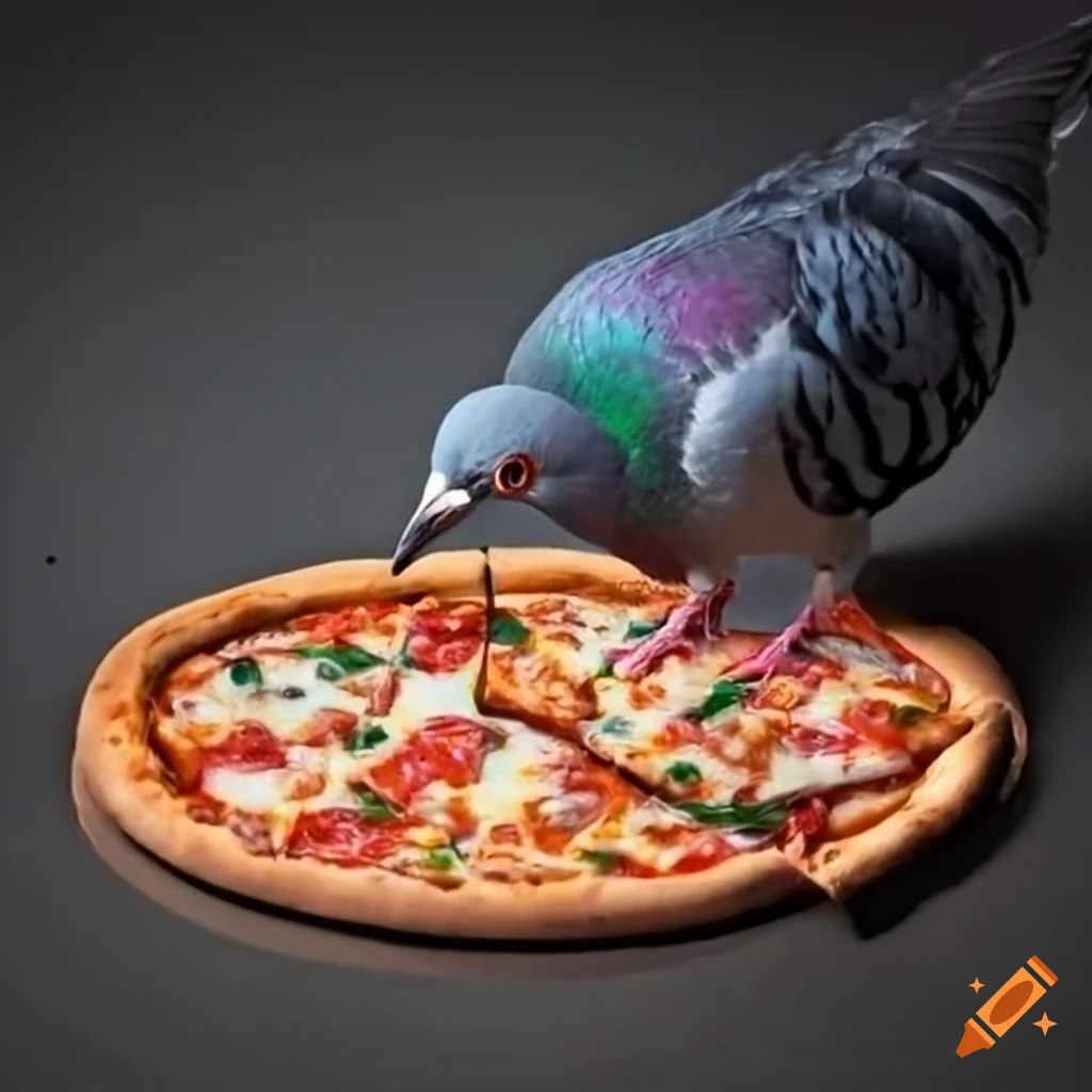 Pigeon eating pizza on Craiyon