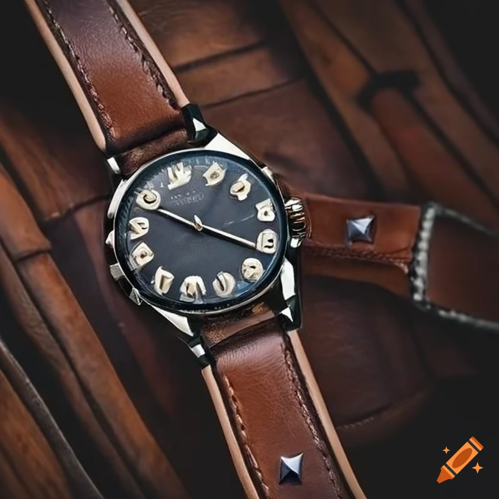 Luxurious men's watch with a studded leather bracelet on Craiyon