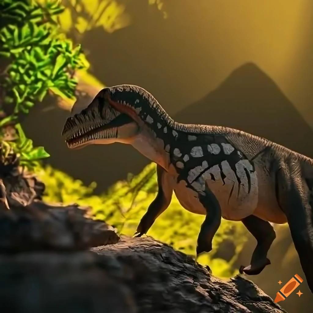 Pachycephalosaurus walking on rocky outcrop in warm morning light