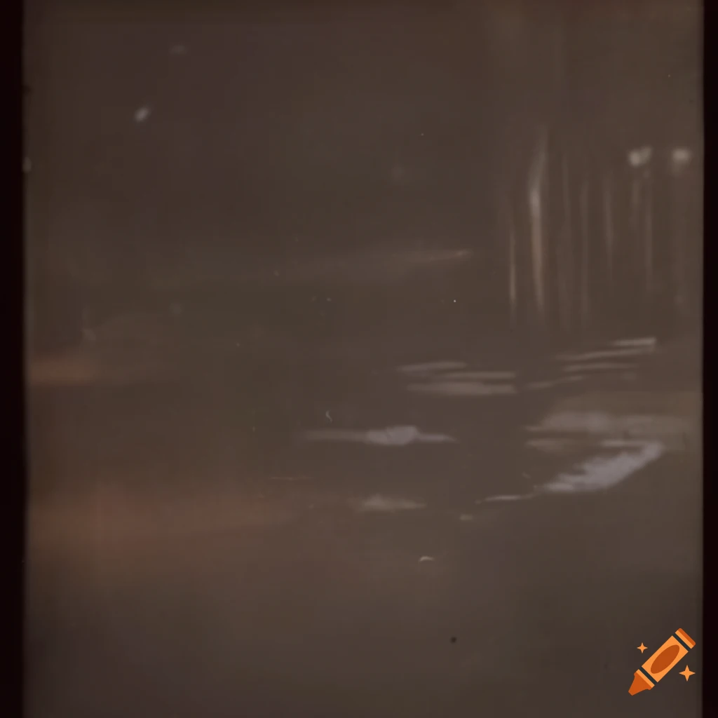 Vintage 1970s polaroid with film grain and scratches in dark setting on ...