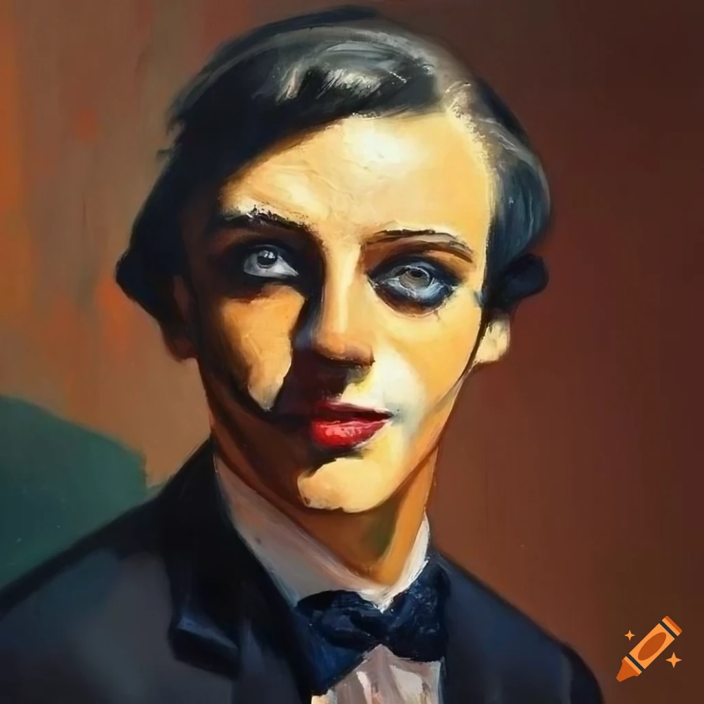 Portrait of man with 1920s facepaint in an oil painting