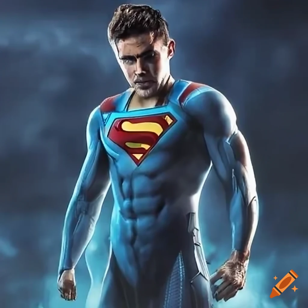 Zac efron in futuristic superman costume with eight pack abs on Craiyon