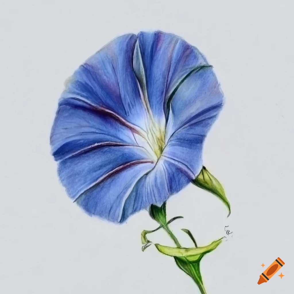 Hand drawn pencil illustration of heavenly blue morning glory on Craiyon
