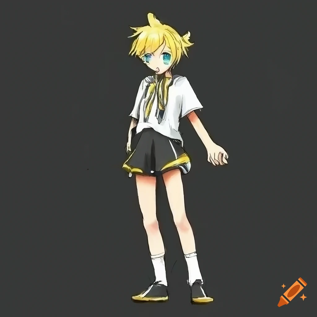 Kagamine Len full-length portrait in the style of Berserk by Kentaro Miura