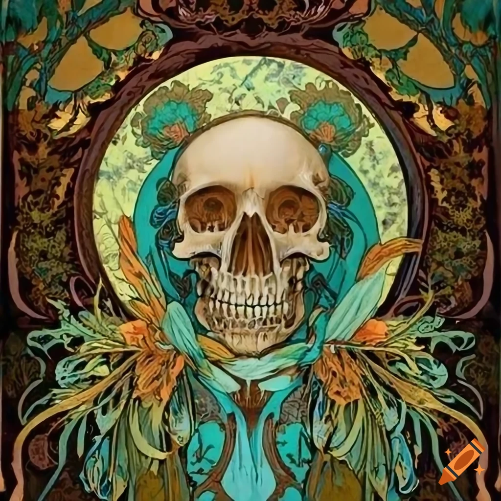 Organic skull ivy in brown, golden, green, and blue colors