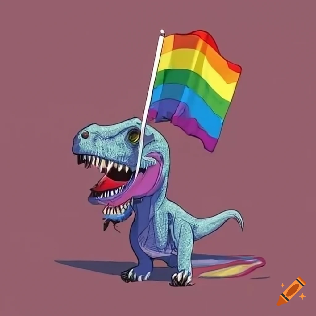 Dinosaur holding a pride flag on Craiyon