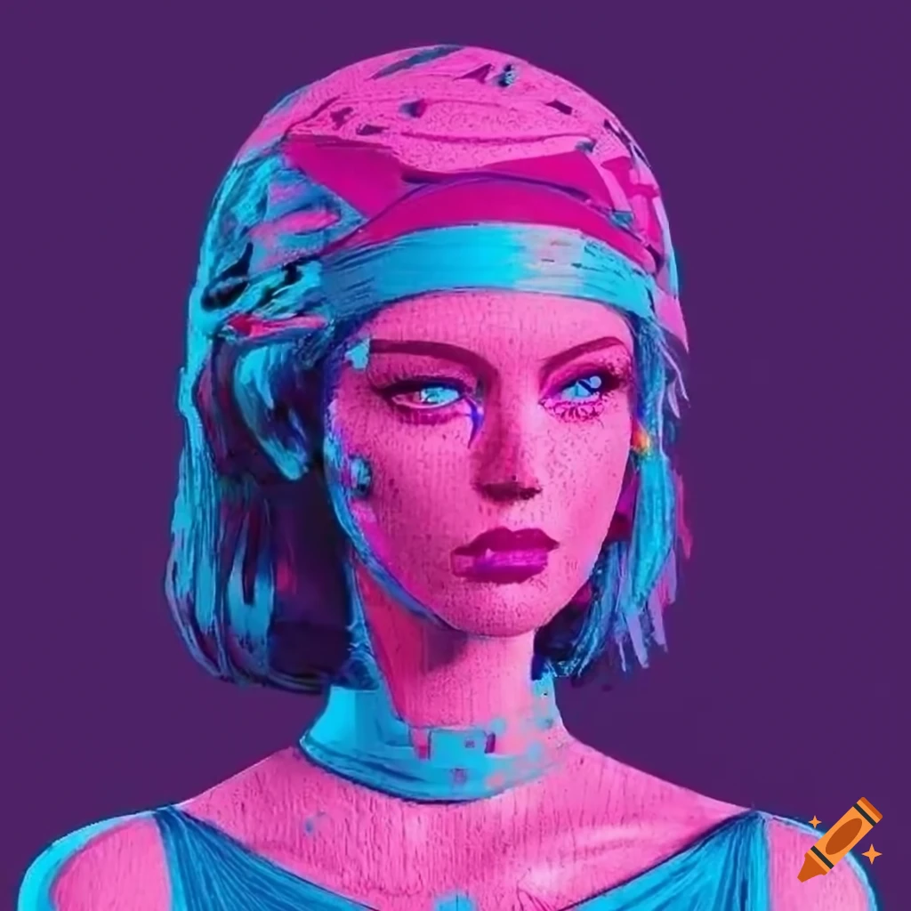 Vaporwave glitchcore art of a lady on Craiyon