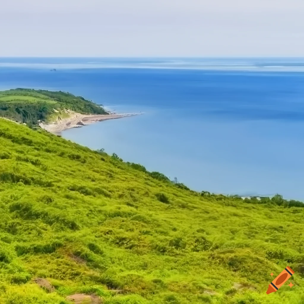 Midday View Midday view of the sea from a hill in sharp uhd focus on Craiyon