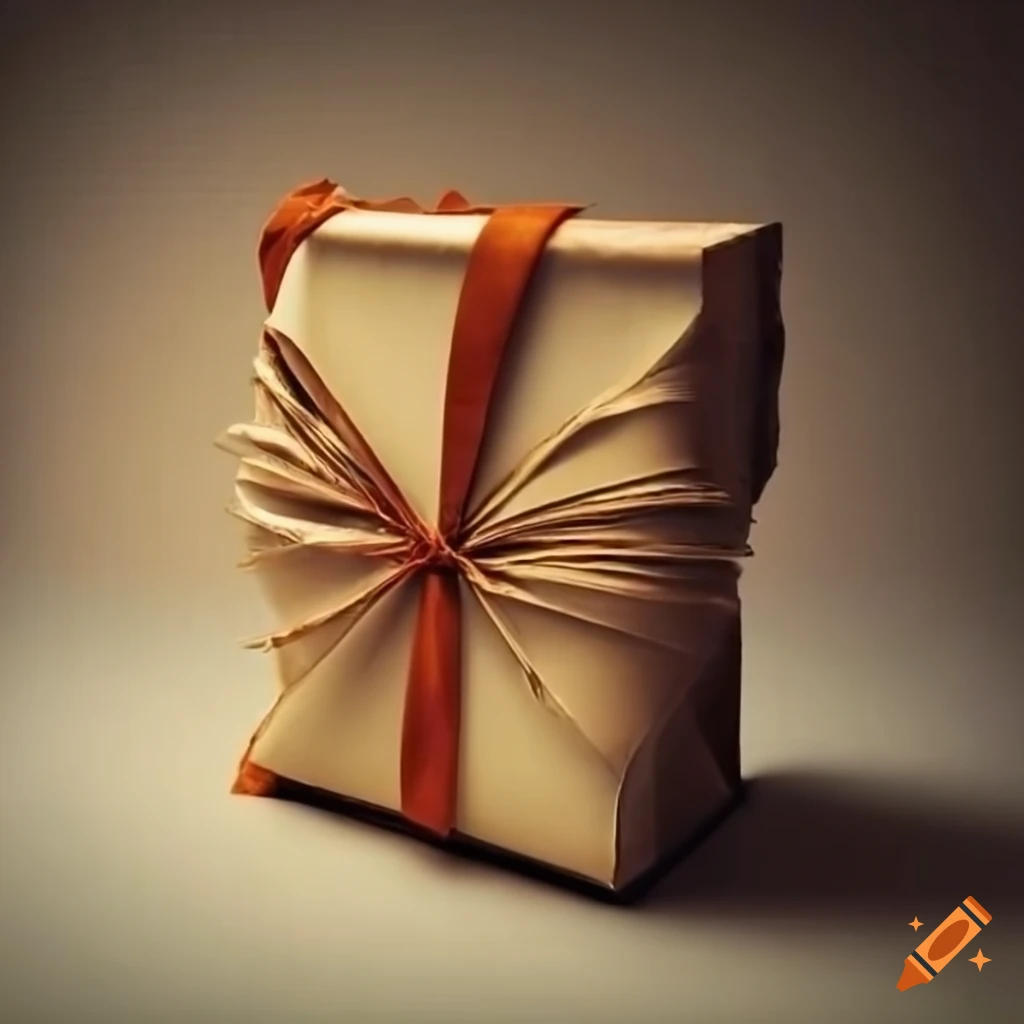 Wrapped book with old papers on Craiyon