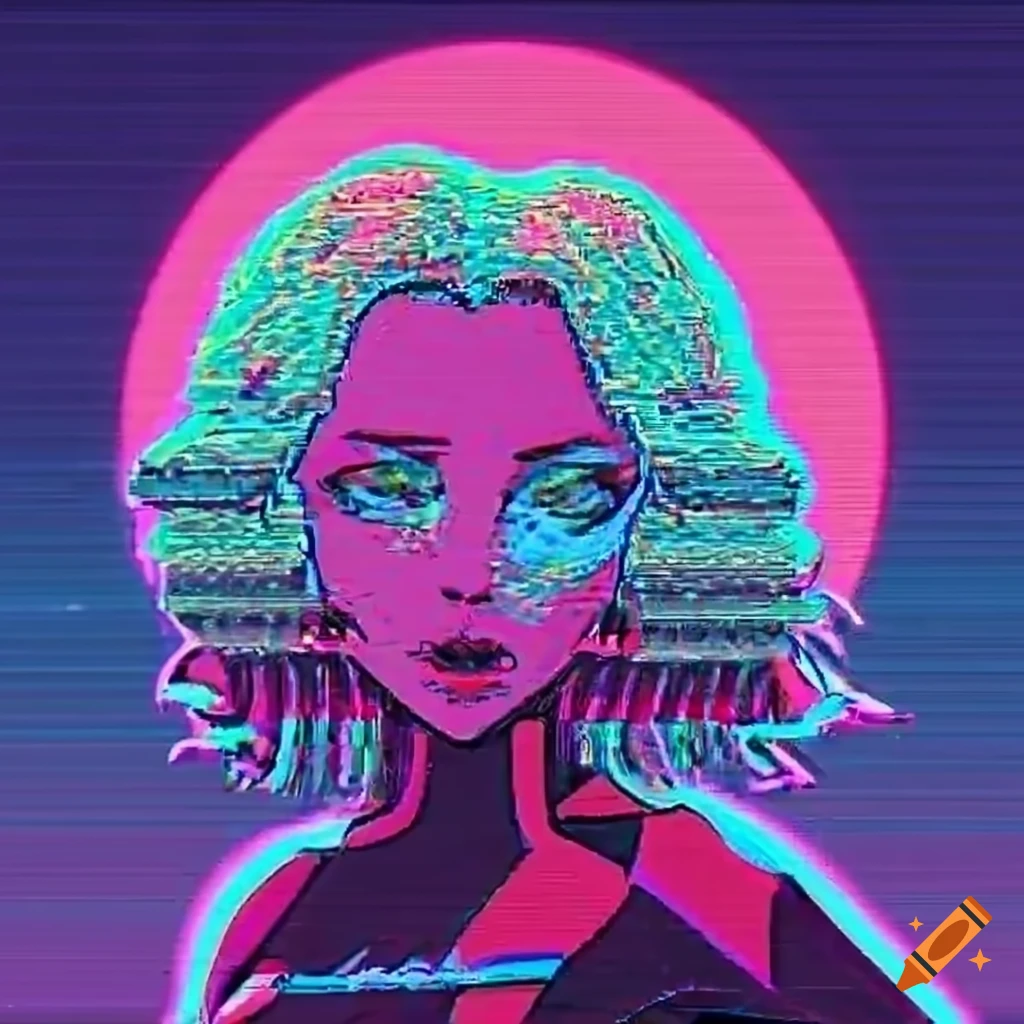 Vaporwave glitchcore lady on Craiyon