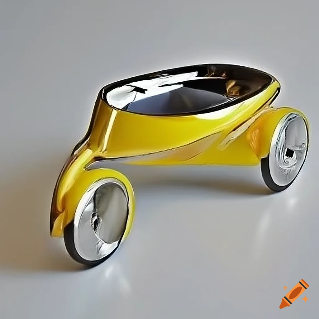 Stainless steel and chrome concept car in yellow with a Bauhaus design