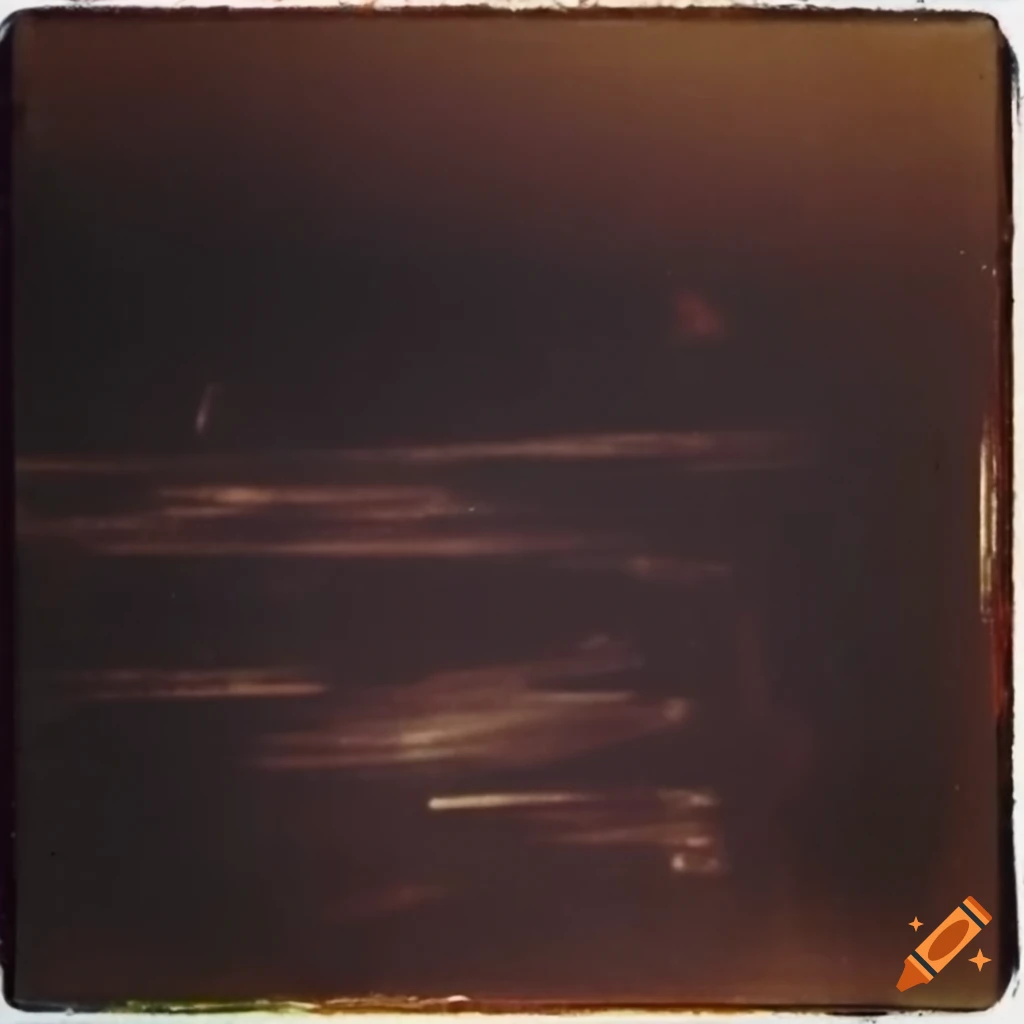 Vintage 1970s polaroid with film grain and scratches in dark setting on ...
