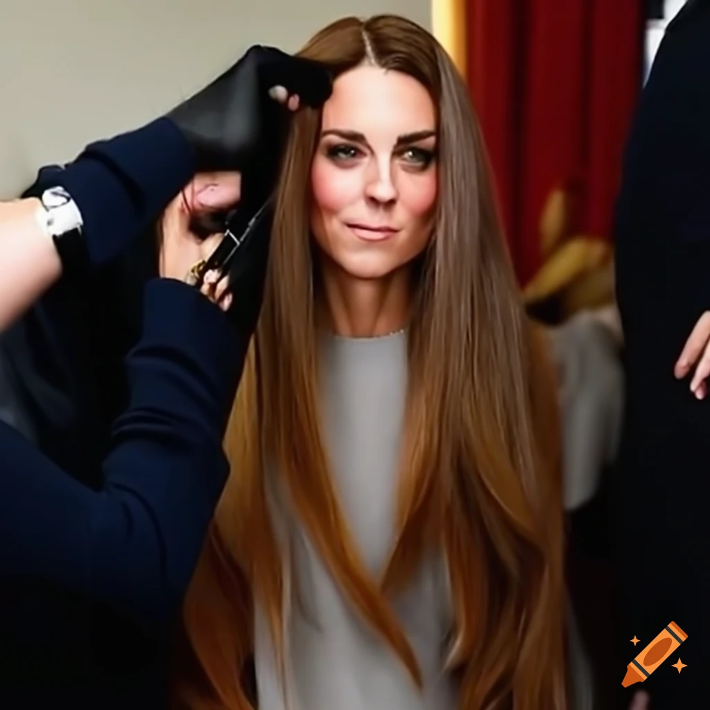 Kate Middleton getting her hair trimmed backstage at a fashion show